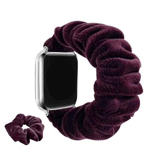 KoGiio Armband Kompatibel mit Apple Watch Series 9/8/7/6/5/4/3/2/1/SE/SE 2/Ultra 2/Ultra, 【Scrunchie + Armbänder 】 Ersatzband aus Plüsch, Armbänder Uhrenarmband für (42mm/44mm/45mm/49mm) - Rotwein von KoGiio