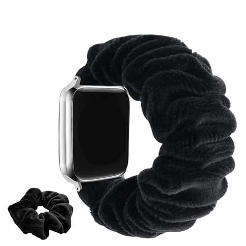 KoGiio Armband Kompatibel mit Apple Watch Series 9/8/7/6/5/4/3/2/1/SE/SE 2/Ultra 2/Ultra, 【Scrunchie + Armbänder 】 Ersatzband aus Plüsch, Armbänder Uhrenarmband für (42mm/44mm/45mm/49mm) - Schwarz von KoGiio