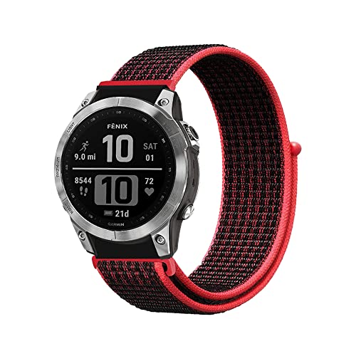 KoGiio Armband QuickFit 22mm für Garmin quatix 7 Pro 47mm/ MARQ Commander/Golfer/Athlete (Gen 2) /Fenix 7 Pro Solar/7/6 Pro Solar, Nylon Uhrenarmband für Garmin Descent G1 Solar/epix-Rot/Schwarz von KoGiio