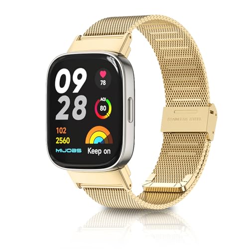 KoGiio Armband für Xiaomi Redmi Watch 3, Männer und Frauen Atmungsaktiv Ersatzarmband, Gewebte Edelstahl Mesh Metall Uhrenarmband für Xiaomi Redmi Watch 3 - Gold von KoGiio