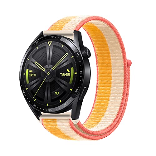 KoGiio Armband für Xiaomi Watch S3 /Xiaomi Watch 2/Xiaomi Watch 2 Pro/Huawei Watch GT 4 46mm/Watch 4 Pro/3 Pro/ 4/Watch Ultimate/Watch Buds, 22mm Nylon Sanft Einstellbare Uhrenarmband-Gelb/Weiss von KoGiio