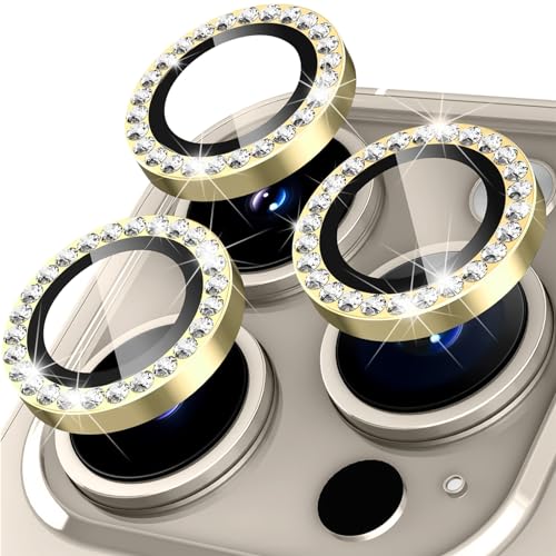 KoGiio Kameraschutz Hülle Kompatibel mit iPhone 15 Pro/iPhone 15 Pro Max, Anti Kratzer 9H Schutzfolie HD Objektivschutz, Ultra HD Diamond,Unabhängig Aluminium Linse Schutzfolie-Gold von KoGiio