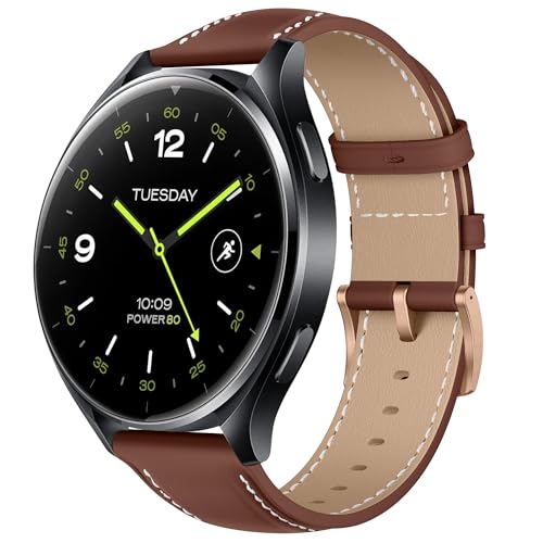 KoGiio Leder Armband 22mm für Xiaomi Watch 2/Xiaomi Watch S3/ Watch 2 Pro/Oneplus watch 2/Amazfit Balance/Bip 5/Cheetah Pro/Amazfit Balance, Herren Damen Ersatz Weich Uhrenarmbänder - Gelb Braun von KoGiio