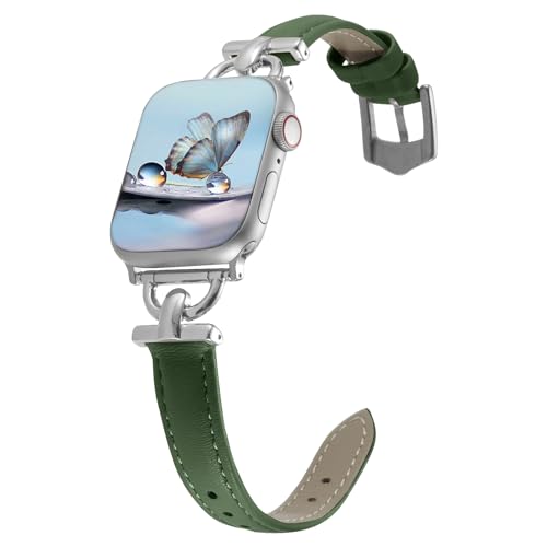 KoGiio Leder Armband Kompatibel mit Apple Watch (41mm 40mm 38mm), Damen Frauen Armbänder Uhrenarmband für Series 9 8 7 6 5 4 3 2 1 SE, D-förmiger Metallschließe - Grün von KoGiio