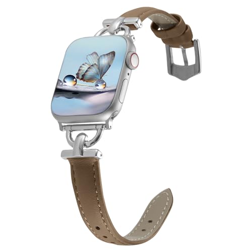 KoGiio Leder Armband Kompatibel mit Apple Watch (41mm 40mm 38mm), Damen Frauen Armbänder Uhrenarmband für Series 9 8 7 6 5 4 3 2 1 SE, D-förmiger Metallschließe - Hellbraun von KoGiio