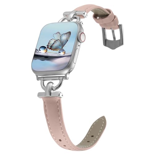 KoGiio Leder Armband Kompatibel mit Apple Watch (41mm 40mm 38mm), Damen Frauen Armbänder Uhrenarmband für Series 9 8 7 6 5 4 3 2 1 SE, D-förmiger Metallschließe - Rosa von KoGiio