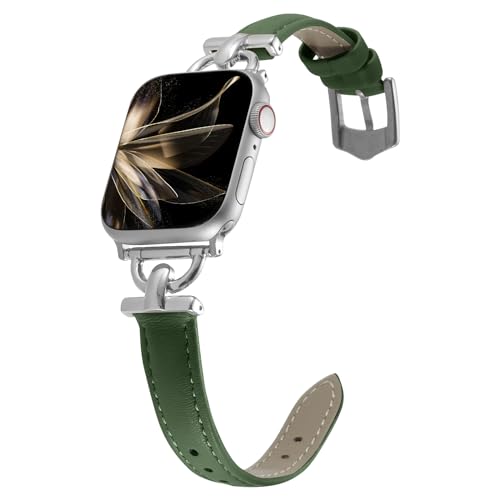 KoGiio Leder Armband Kompatibel mit Apple Watch 46mm 42mm 44mm 45mm 49mm, Damen Frauen Armbänder Uhrenarmband für Series 10 46mm / 9 8 7 6 5 4 3 2 1 SE SE 2 Ultra 2 Ultra, D-förmiger Metallschließe von KoGiio