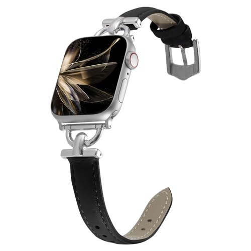 KoGiio Leder Armband Kompatibel mit Apple Watch 46mm 42mm 44mm 45mm 49mm, Damen Frauen Armbänder Uhrenarmband für Series 10 46mm / 9 8 7 6 5 4 3 2 1 SE SE 2 Ultra 2 Ultra, D-förmiger Metallschließe von KoGiio