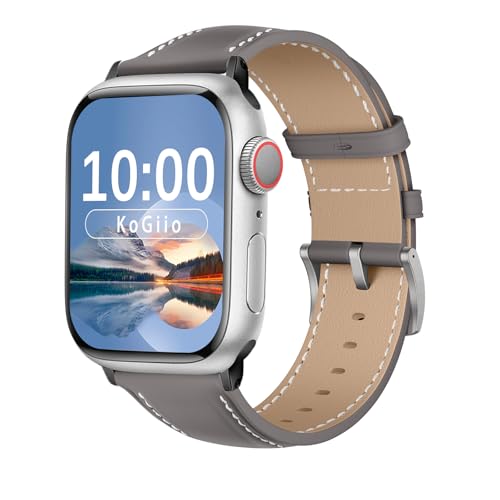 KoGiio Leder Kompatibel mit Armband Apple Watch (46mm/42mm/44mm/45mm/49mm), Ersatzarmband, Vintage Ersatz Weich Uhrenarmbänder für Series 10(46mm)/9/8/7/6/5/4/3/2/1/SE/SE 2/Ultra 2/Ultra von KoGiio