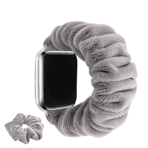 KoGiio Scrunchie Armband Kompatibel mit 41mm 40mm 38mm Apple Watch, Weiches Ersatzband aus Plüsch,【Scrunchie + Armbänder 】 Uhrenarmband Kompatibel mit Series 9 8 7 6 5 4 3 2 1 SE - Grau von KoGiio