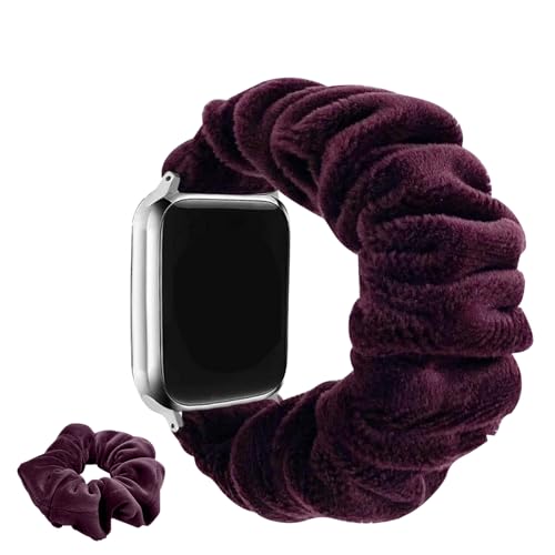 KoGiio Scrunchie Armband Kompatibel mit 42mm 41mm 40mm 38mm Apple Watch, Weiches Ersatzband aus Plüsch,【Scrunchie + Armbänder 】 Uhrenarmband Kompatibel mit Series 10 9 8 7 6 5 4 3 2 1 SE -Rotwein von KoGiio
