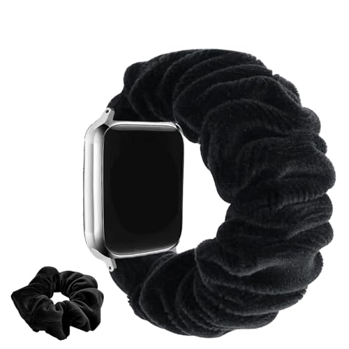 KoGiio Scrunchie Armband Kompatibel mit 41mm 40mm 38mm Apple Watch, Weiches Ersatzband aus Plüsch,【Scrunchie + Armbänder 】 Uhrenarmband Kompatibel mit Series 9 8 7 6 5 4 3 2 1 SE - Schwarz von KoGiio