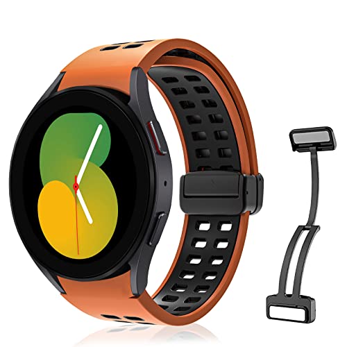 KoGiio Silikon Armband für Samsung Galaxy Watch 6 Classic (43mm 47mm)/Watch 6(40mm 44mm), Sport Magnetverschluss Uhrenarmbänder für Samsung Galaxy Watch 6/5/4 40mm 44mm/Watch 5 Pro 45mm-Orange/Schwarz von KoGiio
