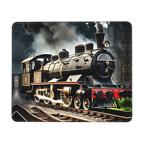 Wasserdichtes Mauspad mit genähtem Rand, rutschfeste Gummiunterseite für Laptop oder Desktop-Computer, Dampflokomotive-Zug von KoNsev