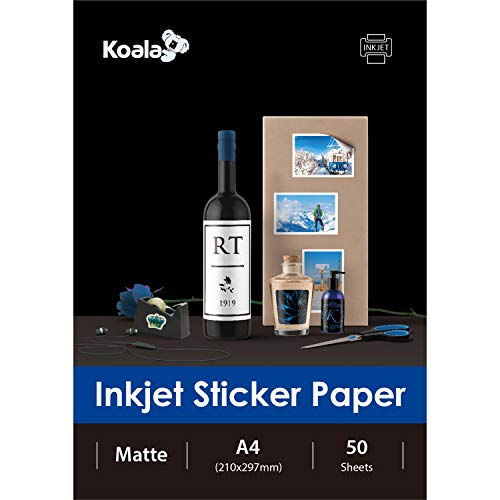 KOALA Inkjet Selbstklebendes/Klebriger Rücken weißes Matt Fotopapier, Etikettendruckpapier, A4, 50 Blatt von Koala