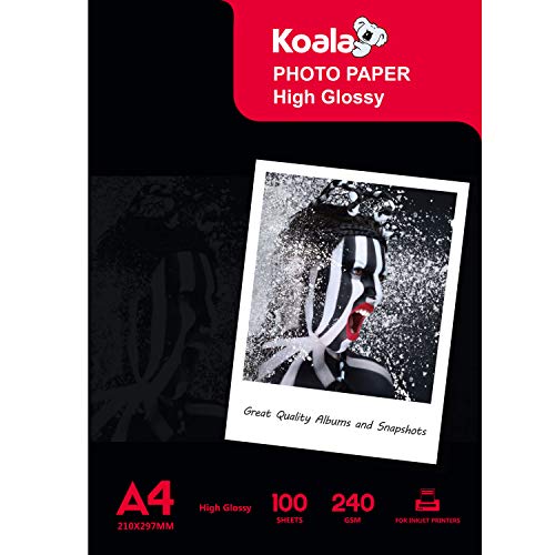 Koala Inkjet Hochglänzend Fotopapier DIN A4, 240 g/m², 100 Blatt, für Canon HP Epson Tintenstrahldrucker von Koala