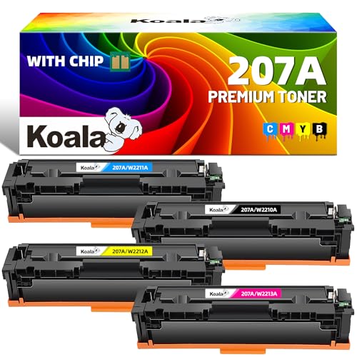 Koala MIT+CHIP 207A W2210A W2211A W2212A W2213A MFP M283fdw Toner Kompatibel für HP 207A 207X Multipack Color Laserjet Pro MFP M283fdw M255dw M282nw M283fdn M255nw [Schwarz Magenta Cyan Gelb, 4-Pack] von Koala