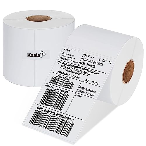 Koala Thermo Etiketten 4x6, 2 Rollen, 100 x 150 mm, Weiß, 500 Stück, 1,0 Zoll Kern für Versandetiketten DHL, DPD, Fedex, GLS, Hermes, UPS, kompatibel mit den meisten Desktop-Thermoetikettendruckern Koala Thermo Etiketten 4x6, 2 Rollen, 100 x 150 mm, Weiß, 500 Stück, 1,0 Zoll Kern für Versandetiketten DHL, DPD, Fedex, GLS, Hermes, UPS, kompatibel mit den meisten Desktop-Thermoetikettendruckern von Koala