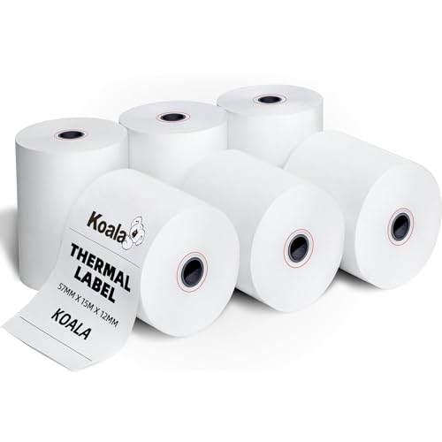 Koala Thermorollen 57mm x 15m x 12mm (10 Stück) - Kassenrollen - 57mm Thermo für Registrierkasse - Bonrollen Thermo 57mm für Bondrucker - Thermopapier – BPA Frei von Koala