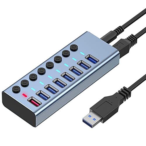 Koanhinn 8 Ports USB3.0 Splitter Computer Extender USB HUB 2.4A Schnellladeanschluss Externes 12V Netzteil - EU Stecker von Koanhinn