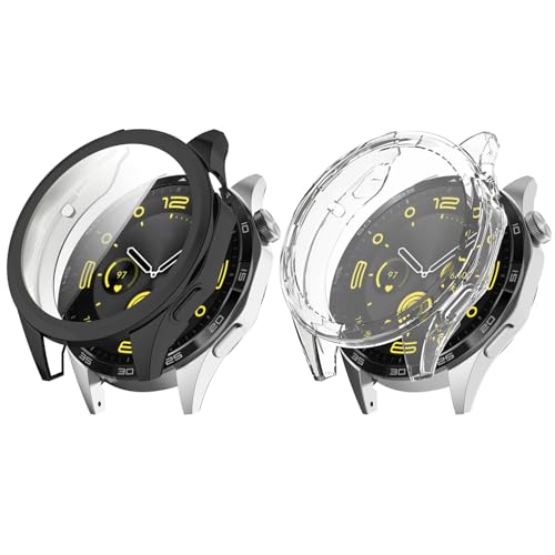 Kobmand 2 Stück Hülle Kompatibel mit Huawei Watch GT 4 46mm Schutzhülle, Tpu Vollständige Abdeckung Schutzfolie Cover Case Schutzhülle für Huawei Watch GT 4 46mm (black+clear) von Kobmand