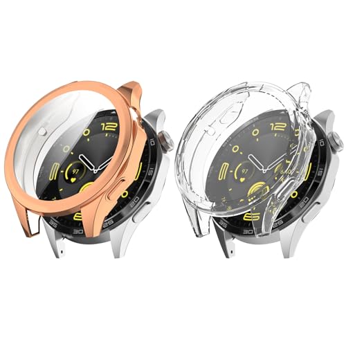 Kobmand 2 Stück Hülle Kompatibel mit Huawei Watch GT 4 46mm Schutzhülle, Tpu Vollständige Abdeckung Schutzfolie Cover Case Schutzhülle für Huawei Watch GT 4 46mm (rose gold+clear) von Kobmand