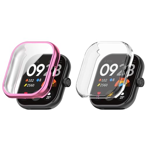 Kobmand 2 Stück Hülle Kompatibel mit Xiaomi Redmi Watch 4 Schutzhülle, TPU Vollständige Abdeckung Schutzfolie Cover Case Schutzhülle für Xiaomi Redmi Watch 4 (Clear+pink) von Kobmand