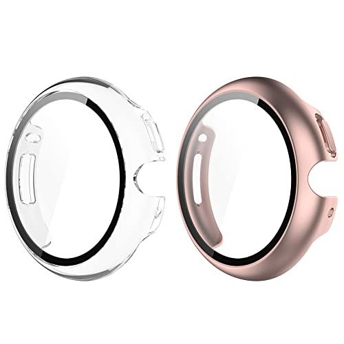 Kobmand 2 Stücke Schutz Kompatibel mit Google Pixel Watch Hülle,Ultradünne Glas PC Gehäuse Case Displayschutzfolie Kompatibel mit Google Pixel Watch (Roségold&Transparente) von Kobmand