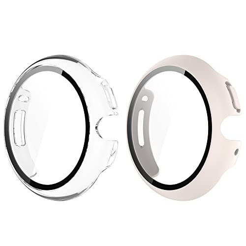 Kobmand 2 Stücke Schutz Kompatibel mit Google Pixel Watch Hülle,Ultradünne Glas PC Gehäuse Case Displayschutzfolie Kompatibel mit Google Pixel Watch (Weiß&Transparente) von Kobmand