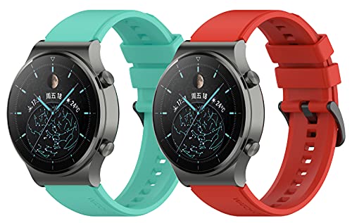 Kobmand Uhrenarmband kompatibel Huawei Watch GT 2 Pro Armband,Silikon armband wie das Original für Watch GT 2 Pro,22MM Replacement Quick-Fit sport Ersatz Armbänder (Rot+Teal) von Kobmand