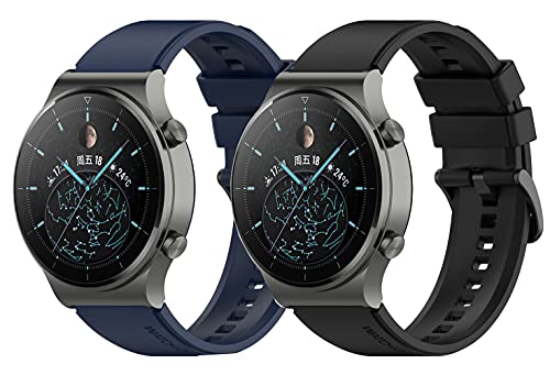 Kobmand Uhrenarmband kompatibel Huawei Watch GT 2 Pro Armband,Silikon armband wie das Original für Watch GT 2 Pro,22MM Replacement Quick-Fit sport Ersatz Armbänder (Schwarz+Blau) von Kobmand