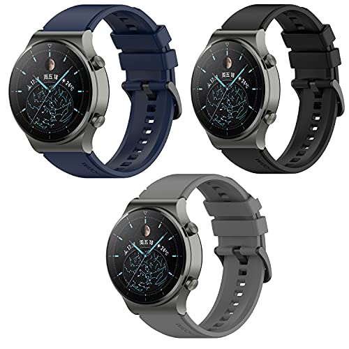 Kobmand Uhrenarmband kompatibel Huawei Watch GT 2 Pro Armband,Silikon armband wie das Original für Watch GT 2 Pro,22MM Replacement Quick-Fit sport Ersatz Armbänder (Schwarz+Grau+Blau) von Kobmand