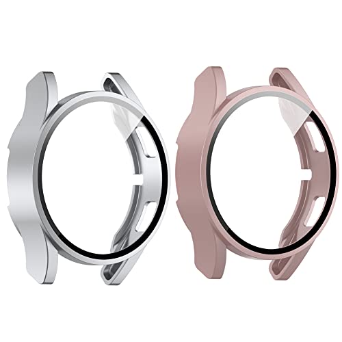 Kobmand Vollschutz Hülle Kompatibel mit Samsung Galaxy Watch 4 44mm,Weiche Silikon Schutzhülle Leicht Ultradünne TPU Case für Samsung Galaxy Watch 4 44mm (Silber&Rosa) von Kobmand