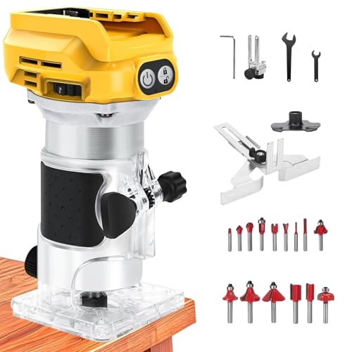 Kocusu 1300W Oberfräse Akku mit Dewalt 20V/18V Akku,Bürstenloser Kantenfräser 6 Geschwindigkeit,Trimmer Einhandfräse,Akku-Holzfräser mit 15 Stück 1/4" Fräser Set für Holzbearbeitung,DIY(ohne Akku) Kocusu 1300W Oberfräse Akku mit Dewalt 20V/18V Akku,Bürstenloser Kantenfräser 6 Geschwindigkeit,Trimmer Einhandfräse,Akku-Holzfräser mit 15 Stück 1/4" Fräser Set für Holzbearbeitung,DIY(ohne Akku) von Kocusu