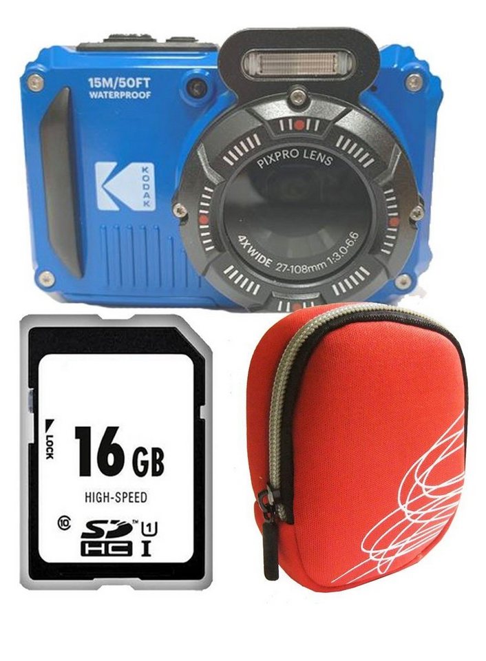 Kodak PixPro WPZ2 blue Set Angebot Tasche rot Kompaktkamera von Kodak