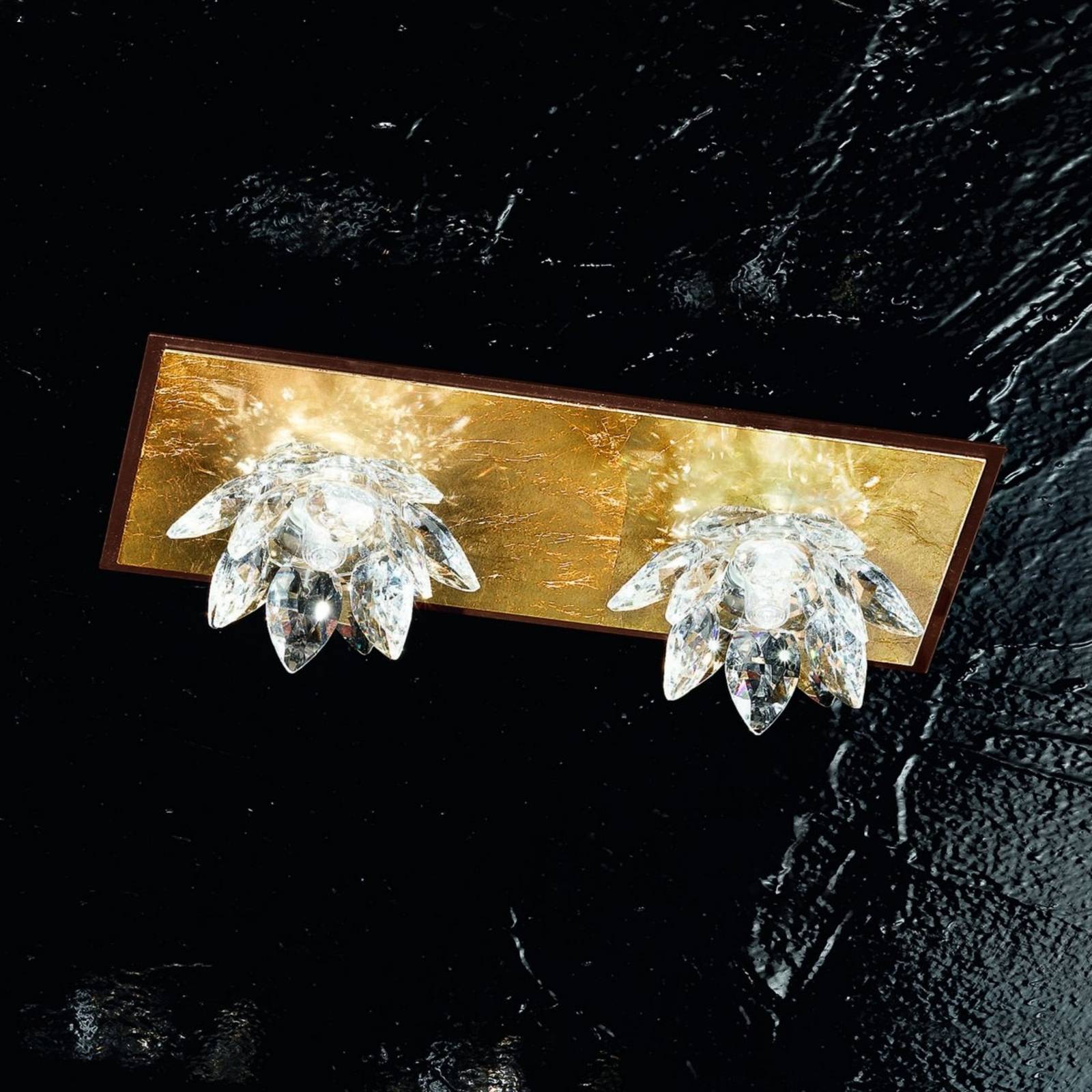 Fiore-Deckenleuchte m. Blattgold u. Kristall, 2-fl Fiore-Deckenleuchte m. Blattgold u. Kristall, 2-fl von Kögl