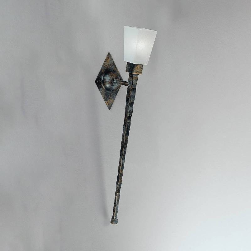 Wandlampe Antico, Scavoglas eckig, Schmiedeeisen, Höhe 58 cm von Kögl