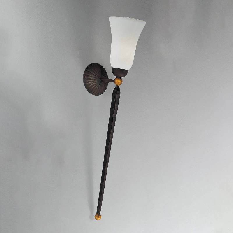 Wandlampe Antico, Scavoglas rund, Schmiedeeisen, Höhe 73 cm von Kögl