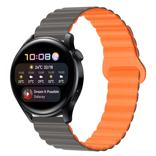 Koelaa Armband für Garmin Approach S50/Venu/Venu Sq 2/2 Plus/Sq Music/Vivoactive 5/Vivoactive 3/Garminmove 3, Verstellbare Magnetisches Silikon-Uhrenarmband, 20mm Magnetisch Ersatzarmband-Grau+Orange von Koelaa
