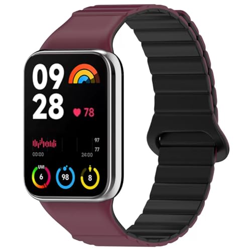 Koelaa Ersatzarmband Kompatibel mit Xiaomi Smart Band 9 Pro/8 Pro/Redmi Watch 5/4, Verstellbare Magnetisches Silikon-Uhrenarmband, Magnetisch Ersatzarmband-Weinrot+Schwarz von Koelaa