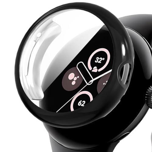 Koelaa Hülle für Google Pixel Watch 2, Schutzhülle mit Displayschutzfolie Kompatibel mit Google Pixel Watch 2, TPU Ultradünne Gehäuse Hülle [Kratzfest] [HD Klar]-Schwarz von Koelaa