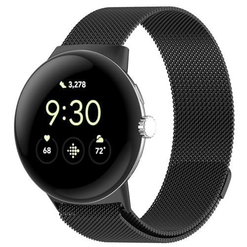 Koelaa Metall Armband Kompatibel mit Google Pixel Watch 3 41mm/Pixel Watch, Männer und Frauen Atmungsaktiv Ersatzarmband, Gewebte Mesh Metall Uhrenarmband, Magnetisch Ersatzarmband-Schwarz von Koelaa