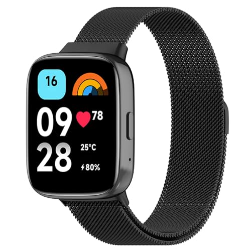 Koelaa Metall Armband Kompatibel mit Xiaomi Redmi Watch 3 Active, Männer und Frauen Atmungsaktiv Ersatzarmband, Gewebte Mesh Metall Uhrenarmband, Magnetisch Ersatzarmband-Champagner-Schwarz von Koelaa