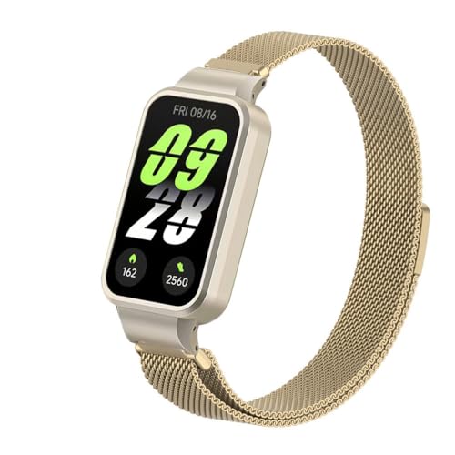 Koelaa Metall Armband Kompatibel mit Xiaomi Smart Band 9 Active, Männer und Frauen Atmungsaktiv Ersatzarmband, Gewebte Mesh Metall Uhrenarmband, Magnetisch Ersatzarmband-Champagner-Gold von Koelaa