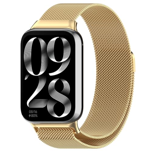 Koelaa Metall Armband Kompatibel mit Xiaomi Smart Band 9 Pro/8 Pro/Redmi Watch 5/4, Männer und Frauen Atmungsaktiv Ersatzarmband, Gewebte Mesh Metall Uhrenarmband, Magnetisch Ersatzarmband-Gold von Koelaa
