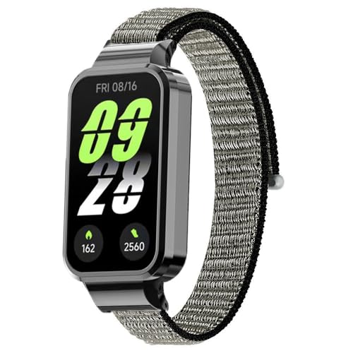 Koelaa Nylon Armband Kompatibel mit Xiaomi Smart Band 9 Active, Weiches Nylon Sport Ersatzarmband, Verstellbares Atmungsaktives Nylonband Sport Uhrarmband, Klettarmband-Grau von Koelaa