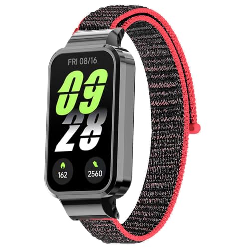 Koelaa Nylon Armband Kompatibel mit Xiaomi Smart Band 9 Active, Weiches Nylon Sport Ersatzarmband, Verstellbares Atmungsaktives Nylonband Sport Uhrarmband, Klettarmband-Schwarz + Rot von Koelaa