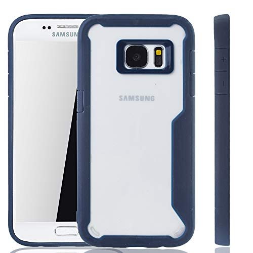 König Design Blaue Premium Hülle Kompatibel mit Samsung Galaxy S7 Hybrid-Editon Hülle | Unterstützt Kabelloses Laden | aus edlem Acryl mit weichem Silikonrand Blau von König Design