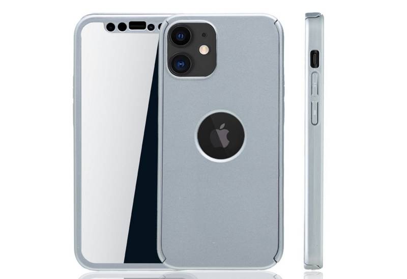 König Design Handyhülle Apple iPhone 12 Mini, Apple iPhone 12 Mini Handyhülle 360 Grad Cover Displayschutz Full Cover Silber von König Design