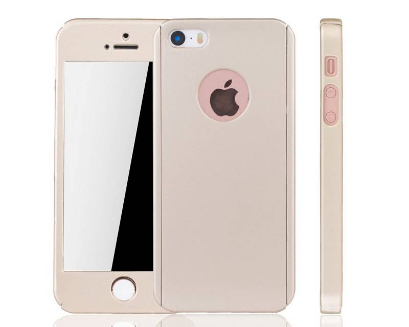 König Design Handyhülle Apple iPhone 5 / 5s, Apple iPhone 5 / 5s Handyhülle 360 Grad Schutz Full Cover Gold von König Design